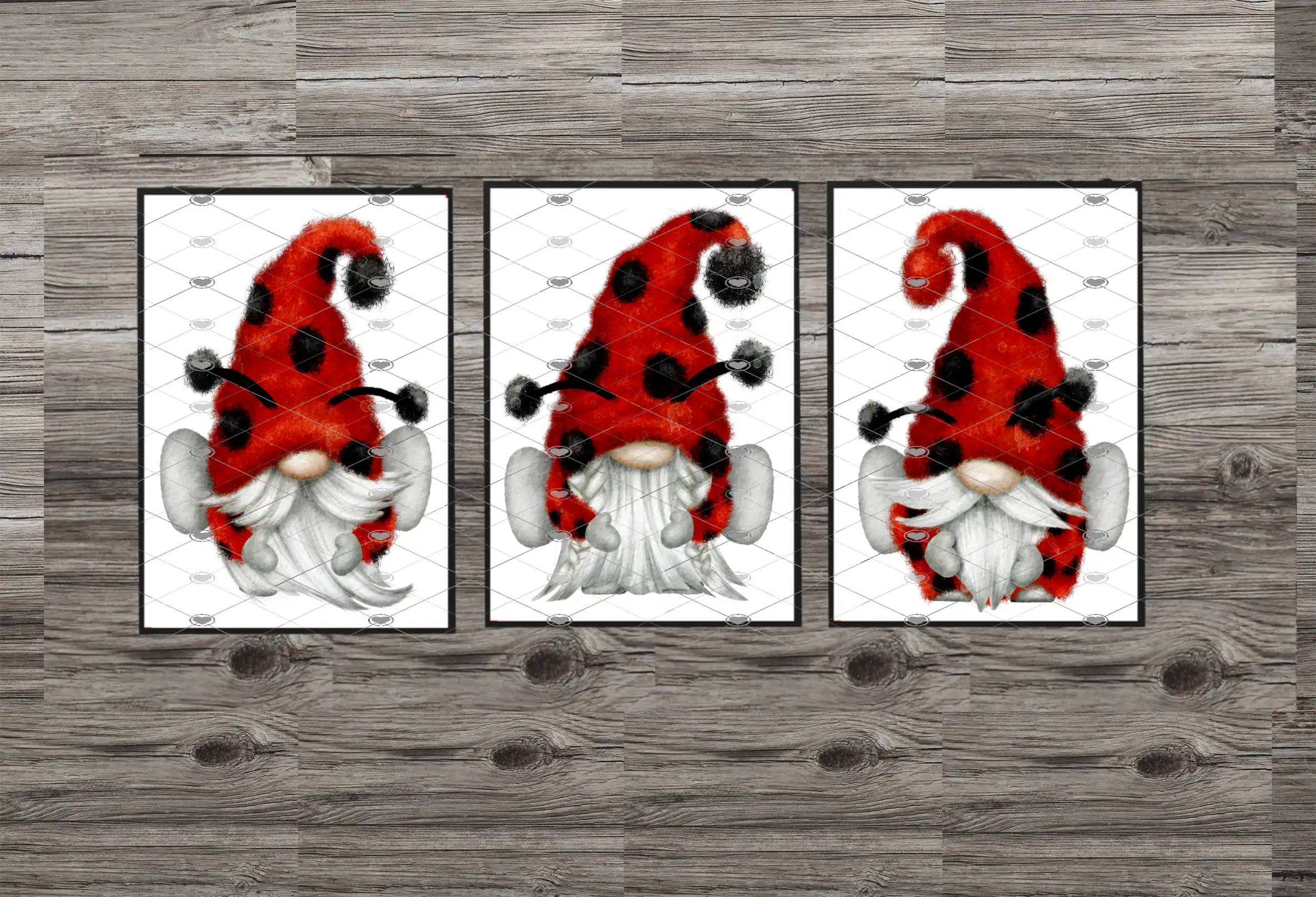 Lady Bug Gnome Prints, Set Of 3 Lady Bug Gonk Prints